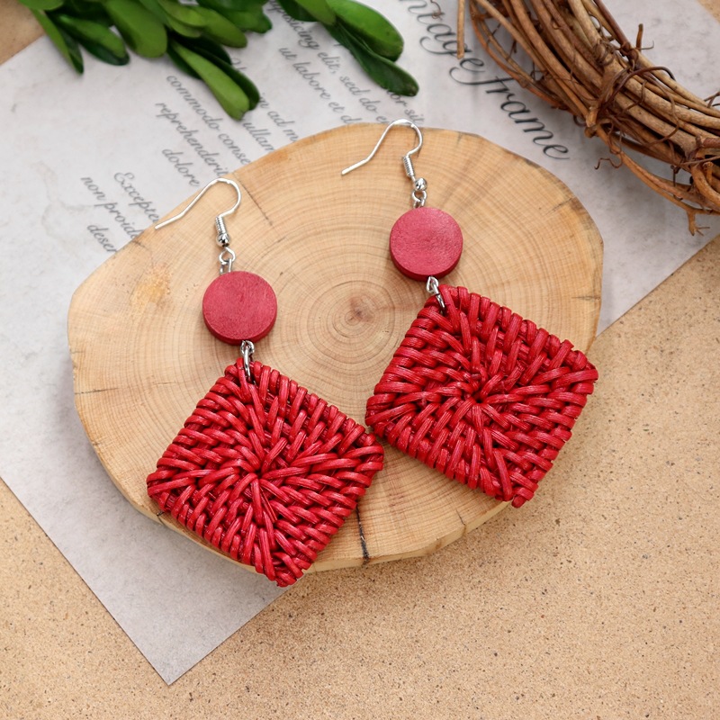 1 Pair Fashion Geometric Alloy Natural Rattan Wood Handmade Women's Drop Earrings display picture 15