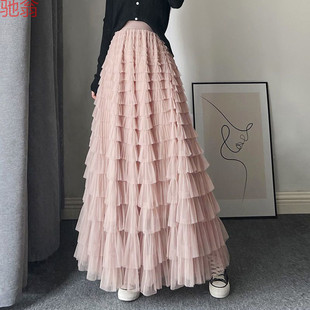 W9Q Multi-layer Heavy Industry Mesh Cake Skirt Women's Summer Skirt Super Long Fairy Niche Niche Niche Large Long Skirt