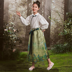 Girls' Ma Mian Skirt Set 2024 Spring New Style Medium and Large Children Elegant Hanfu Skirt Chinese Style Retro Tang Suit