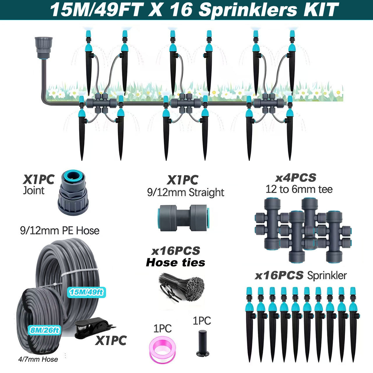 Bodentropf-System mit integrierter, verstellbarer Schnellanschluss-Sprühdüse für die automatische Bewässerung von Gemüse und Blumen (Set)_voghion.com