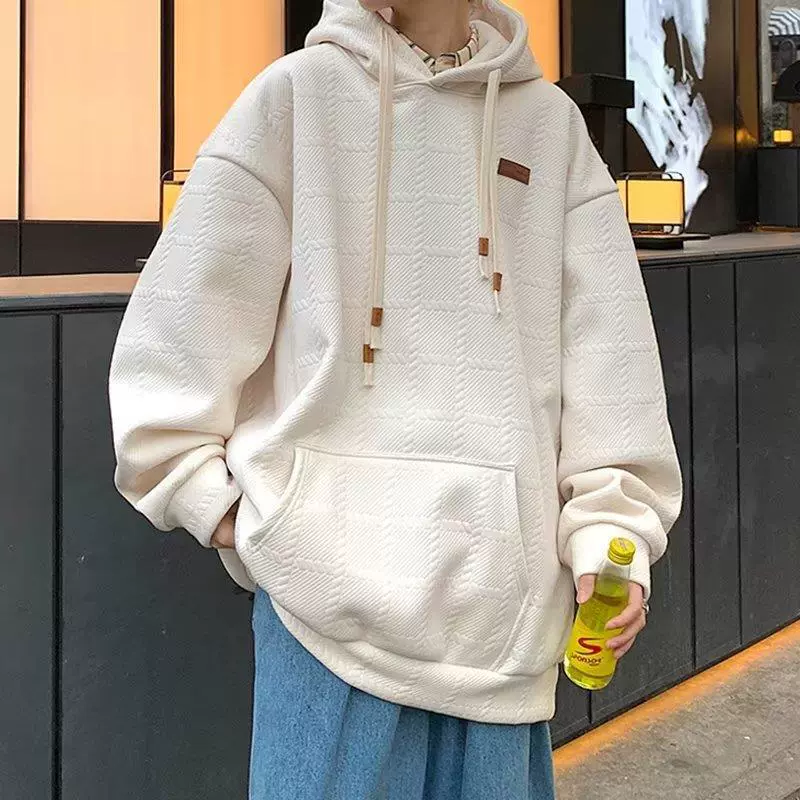 Американский жаккардовый свитер мужской весенний и осенний клетчатый темный узор нишевые дизайн толстовка с толстовкой тяжелый свободный длинный рукав