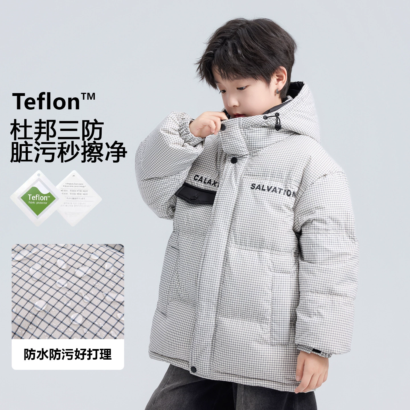 Down jacket for boys, children's velvet uniform, for teenagers, increased thickness, duck down