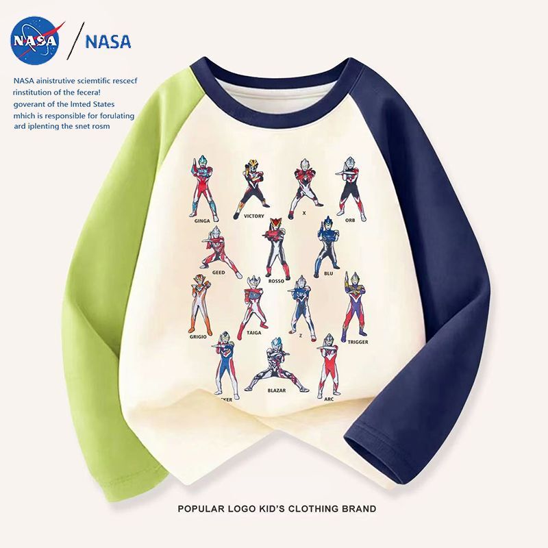 NASA2025春秋款卡通奥特曼印花儿童圆领拼接长袖男童休闲长袖上衣|undefined