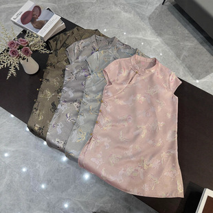 Four-Color New Chinese-Style Original Niche Silk Blend Mixed Color Brocade Butterfly Floral National Style Button Age-Reducing Ao Dai Top