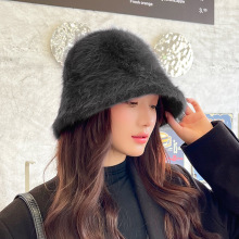 速卖通兔毛绒水桶帽女秋冬显脸小保暖圆顶盆帽亚马逊獭兔毛时尚