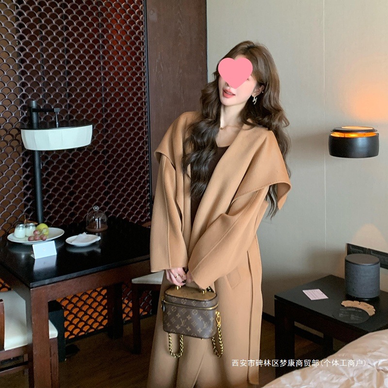 Cross-Border Camel Double-Sided Cashmere Outwear for Women 5 Winter New Mid-Length Lapel Wool Outwear Red