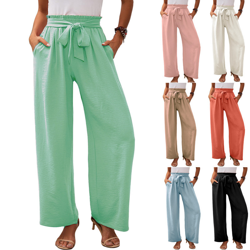 2025 European and American New Women's Wide-Leg Casual Pants with Flap Pocket Pantss, Lightweight High-Waisted Adjustable Lace-Up Loose Pants 2025 European and American New Women's Wide-Leg Casual Pants with Flap Pocket Pantss, Lightweight High-Waisted Adjustable Lace-Up Loose Pants