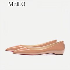卸売ホット販売浅い口の靴春と秋の新しい女性の宴会通勤ハイエンド赤底ヌードポインテッドトゥフラットシューズ