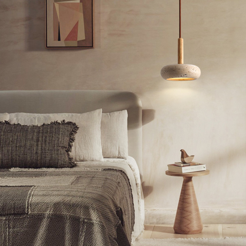Dormitorio cabezal de la cama en la casa tronco porche estilo japonés viento viento viento vivienda diseñador de lámpara nórdica pequeña comida vertical
