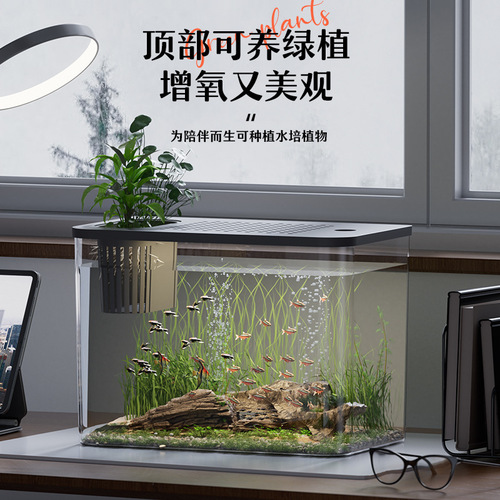 Ecological fighting fish tank living room mini large and small household aquarium transparent goldfish tank turtle tank with lid landscaping tank