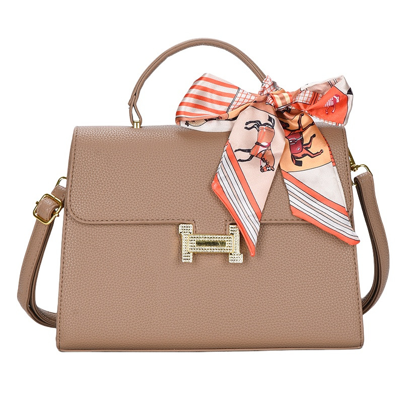 2024 comercio exterior nuevo estilo portátil gran Kelly bolso de mensajero de un solo hombro de cuero de alta calidad bufanda de seda con patrón de lichi marea