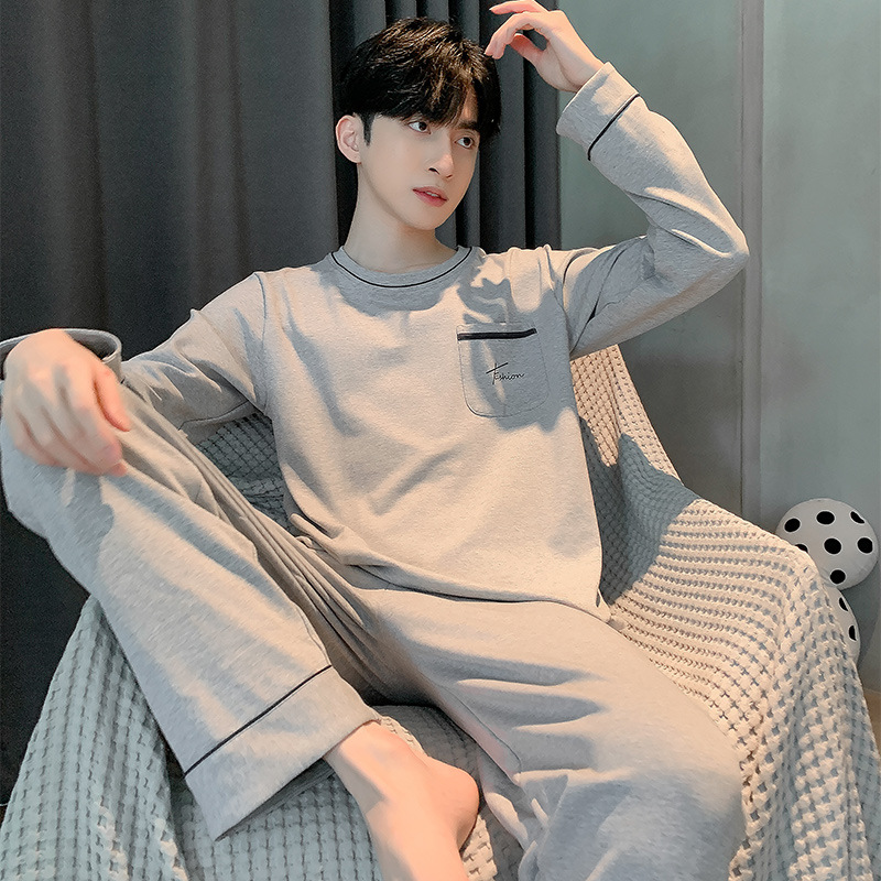 Autumn and Winter Modal Long-Sleeved Pajamas for Men Korean Style Loose Plus Fat Plus Size Home Clothes Set Drop Shipping