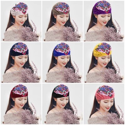 China Style Thickened Ethnic Style Embroidered Wool Knitted Headband Hair Hoop Winter Warm Wide Brimmed White Hair Covering Headscarf