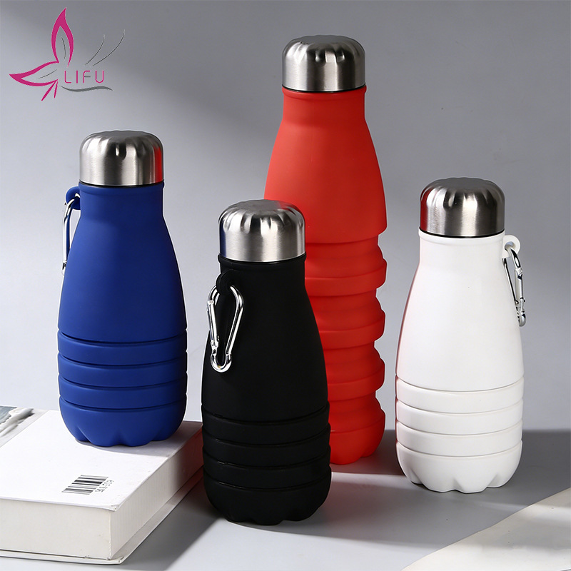 Cross-border Creative Gift Water Cup Carabiner Silicone Water Bottle Reusable Foldable Stretchable Silicone Cup