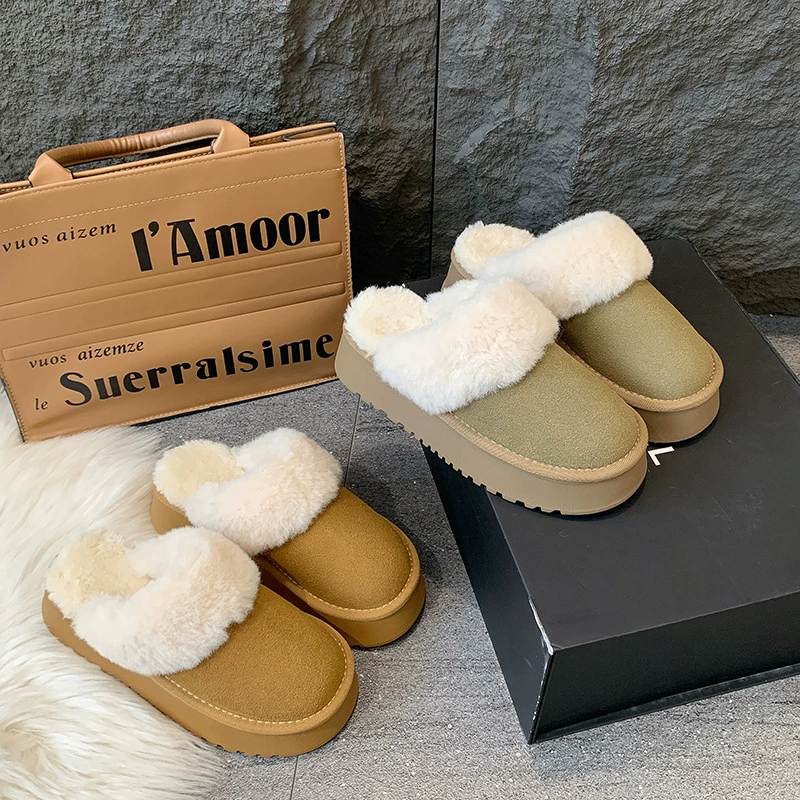 Куска Baotou волосатые тапочки женские наружные носки 2024 новая корейская версия толстого дна теплая снежная хлопчатобумажная женщина