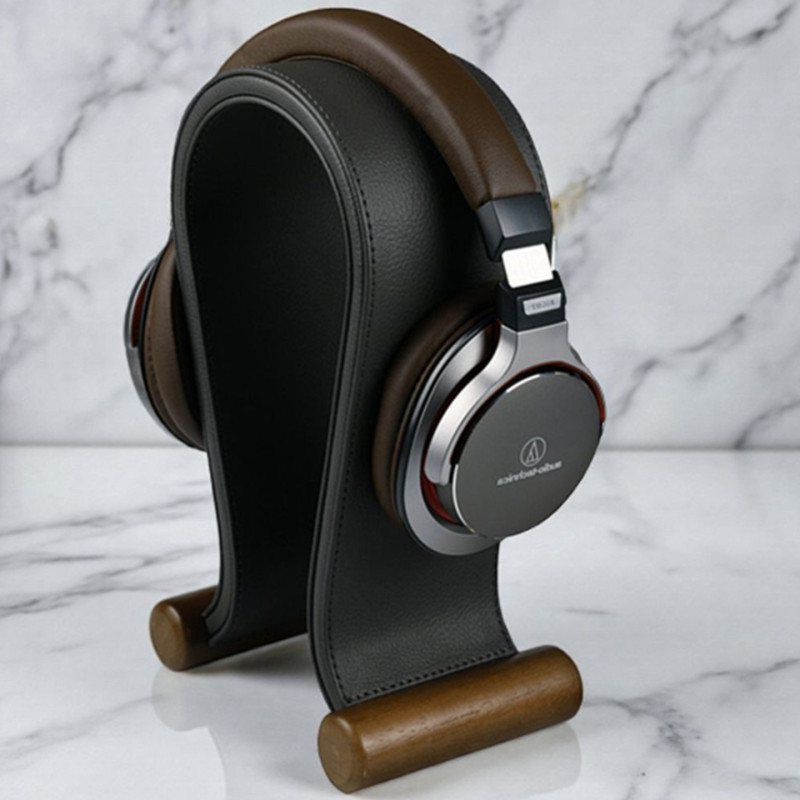Cross-Border Black Bluetooth Gaming Headphone Stand Walnut Wood U-Shaped Leather Headphone Stand Display Rack Hanger