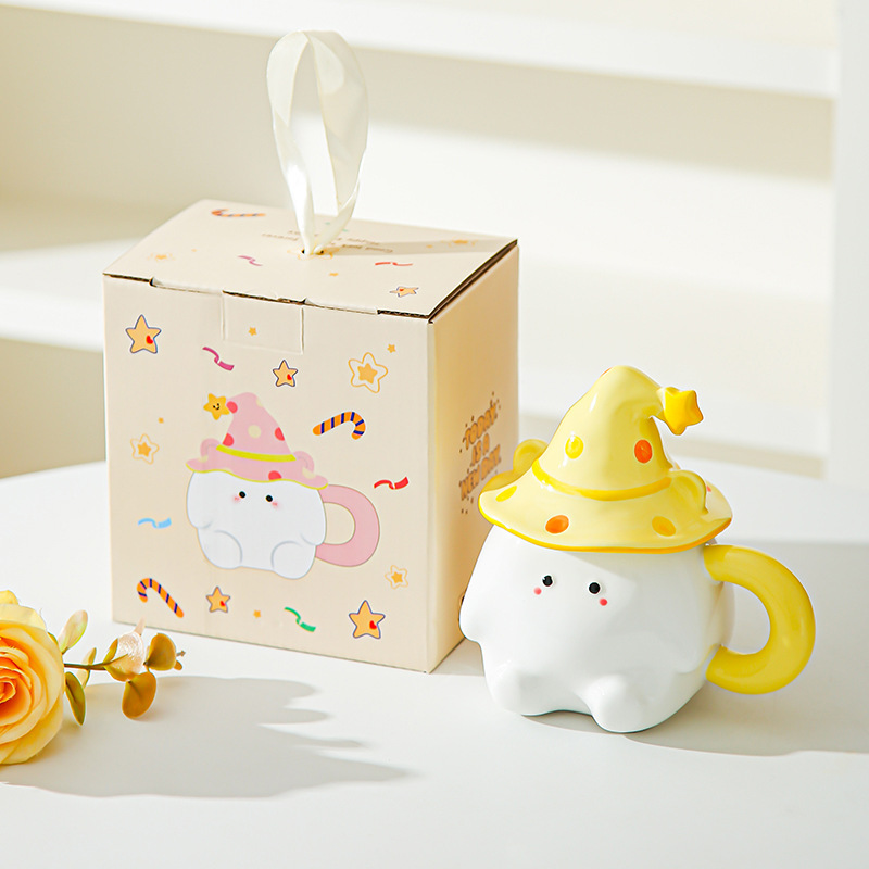 Dibujado a mano encantador cartón de dibujos animados tazas de cerámica creativas estudiantes con tazas de agua cubiertas para regalos de cumpleaños de chicas tazas de regalo