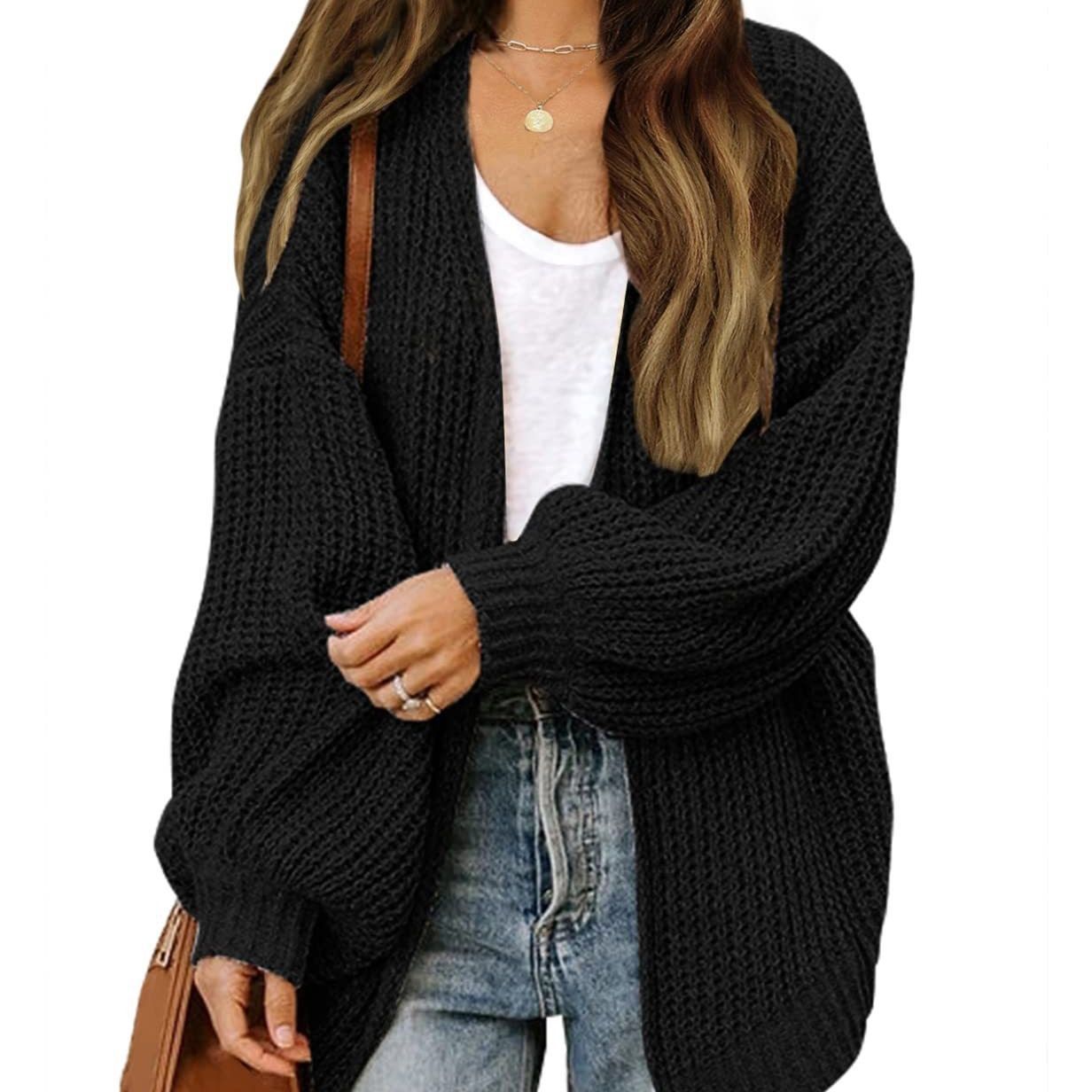 2023 Otoño e Invierno Amazon comercio exterior de las mujeres manga larga linterna manga color sólido flojo punto cardigan grueso aguja suéter para las mujeres