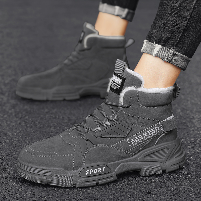 Nuevos zapatos de algodón de invierno, zapatos casuales con cordones de alta costura de moda para hombres, zapatos de herramientas para deportes al aire libre cálidos de terciopelo para estudiantes