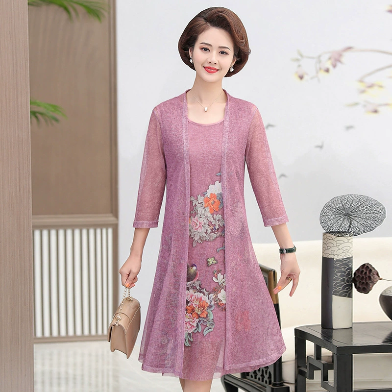 Летний костюм-двойка для мамы 2025, новая женская одежда, свободный костюм больших размеров для женщин среднего и старшего возраста, новый китайский стиль, новый фасон