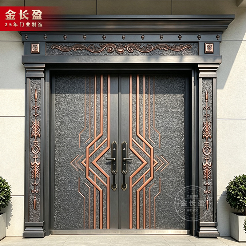 Villa main gate, cast aluminum door, rural self-built house, double-door entrance, Roman column design, security door, copper door, entrance door