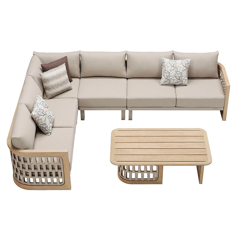 Sofá al aire libre patio villa jardín al aire libre impermeable protección solar combinación de madera maciza balcón simple ocio muebles de caña
