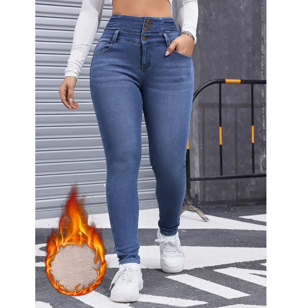 Women's Fleece-Lined Stretch Skinny Jeans - Ultra-Comfortable Slim Fit Denim For Winter & Everyday Wear_voghion.com