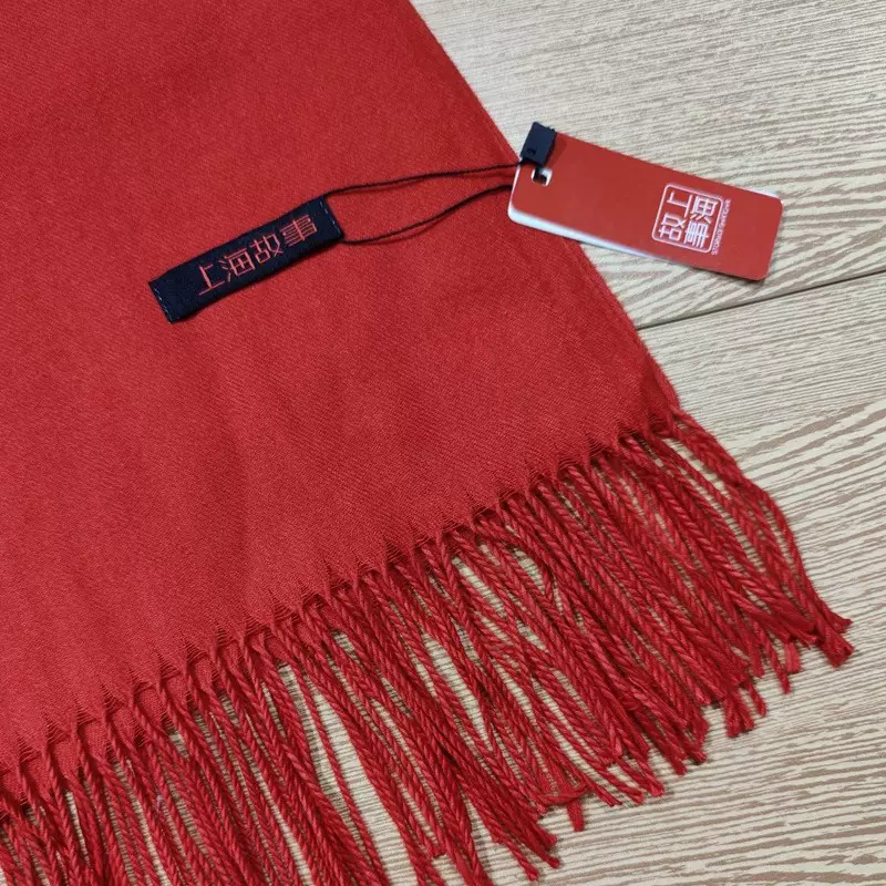 上海故事仿羊绒围巾高级感冬保暖加厚韩版围脖百搭红围巾年会披肩