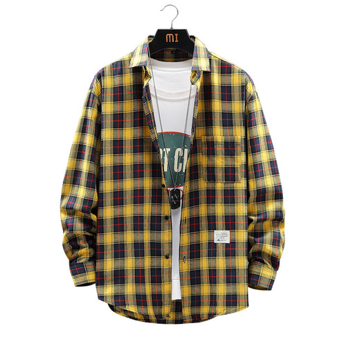 2025 Men's Checkered Long-Sleeve Shirt, Hong Kong Style Fashion Brand Youth Student Stylish Top for Men