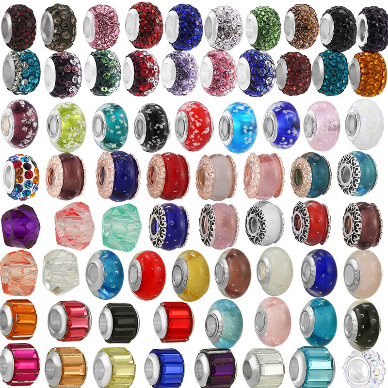 European and American style DIY glass beads bracelet accessories diamond ball beads large hole clay point drill beads Panjia style wholesale