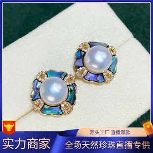 TikTok Explosions Natural Freshwater Abalone Bei Earrings Temperament Design Sense Earrings All-match Women's s925 Silver Needle Earrings