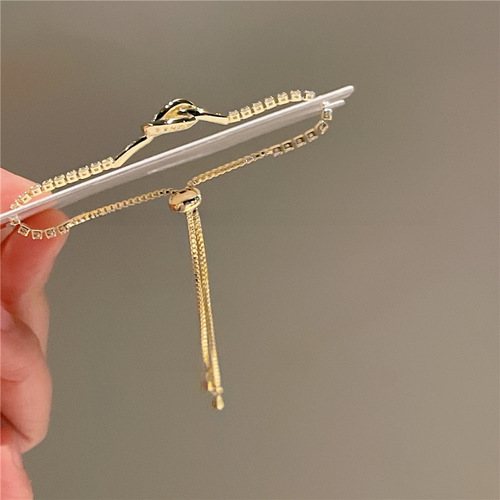 Gold-plated Zirconia Bezel Bracelet with Sliding Cord -  Spring Summer New Arrival, Versatile Accessory, Lightweight Luxury