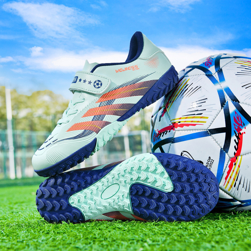 Tenis de Fútbol Multitaco con Cierre Autoadhesivo para Niños de TPU con Amortiguación para Césped Natural y Artificial