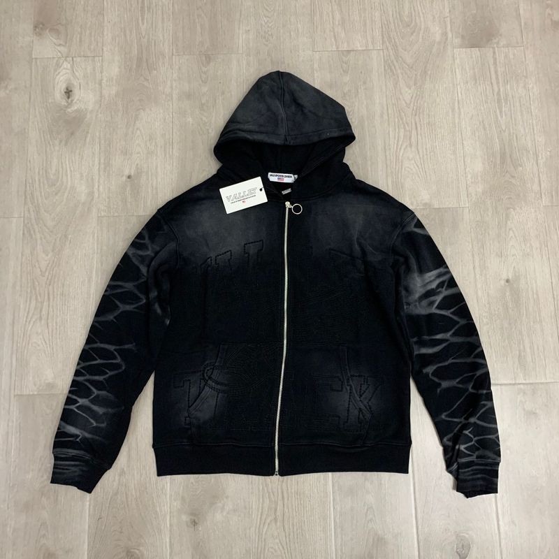 外贸跨境  男女Vale Big Widow Zip Up Hoodie蜘蛛网印花开衫卫衣|undefined