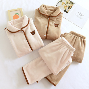 Couple Pajamas Women's Autumn and Winter Coral Fleece Winter Home Clothes Men's Thickened Winter Warm Outer Wearing Suit