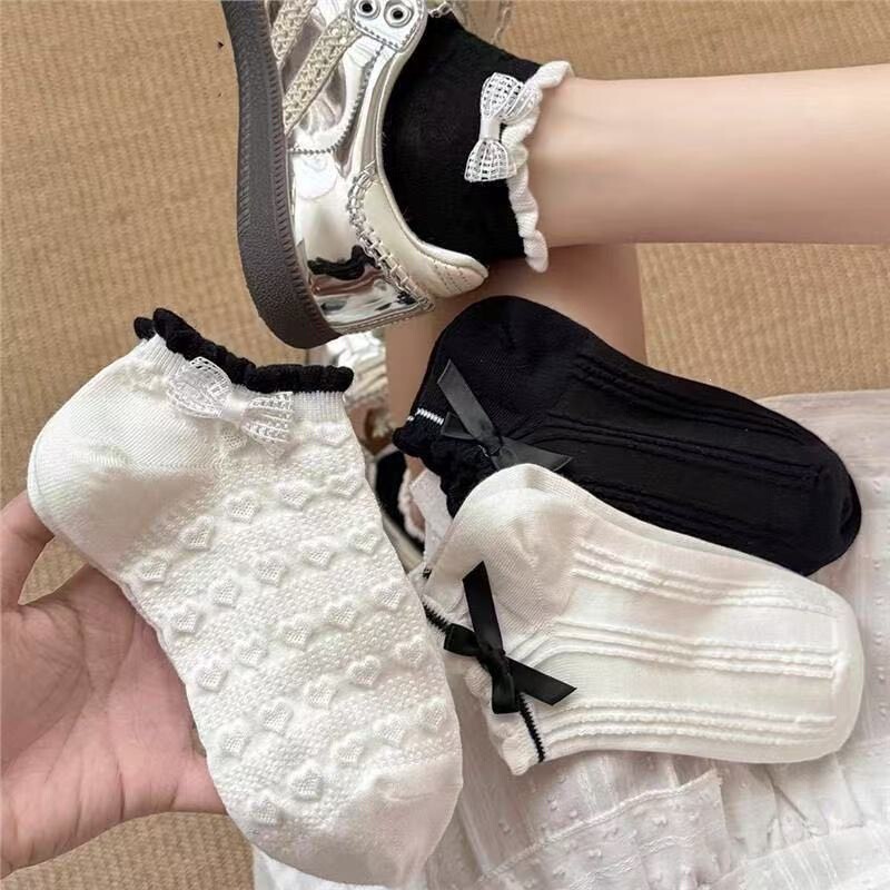 Lolita Socks for Women, Summer Thin Style, Hollow Breathable Short Socks with Bow Lace, Suitable for Loafers, Princess Socks Lolita Socks for Women, Summer Thin Style, Hollow Breathable Short Socks with Bow Lace, Suitable for Loafers, Princess Socks
