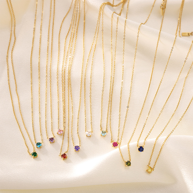 6g Weight 304 Stainless Steel Pendant Material Birthstone Inlay Material Pendant Necklace Classification 304 Stainless Steel Chain Material cable chain Chain Type 1 Piece Quantity Daily Occasion 304 Stainless Steel Material Geometric Pattern All Seasons Season Women's Gender Basic, Simple Style Style Wholesale Jewelry Basic Simple Style Geometric 304 Stainless Steel Birthstone Pendant Necklace Cable Chain 无