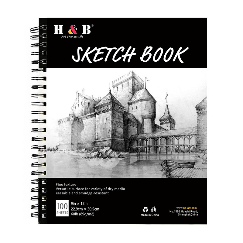 H & B 9x 12 Beginners Sketch Drawing Book Double Coil Screw Professional Art Blank Sketch Book