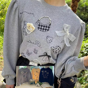 Multiplication South Korea Dongdaemun Purchasing 2024 Autumn Bow Bead Long Sleeve Wei Yi 0813