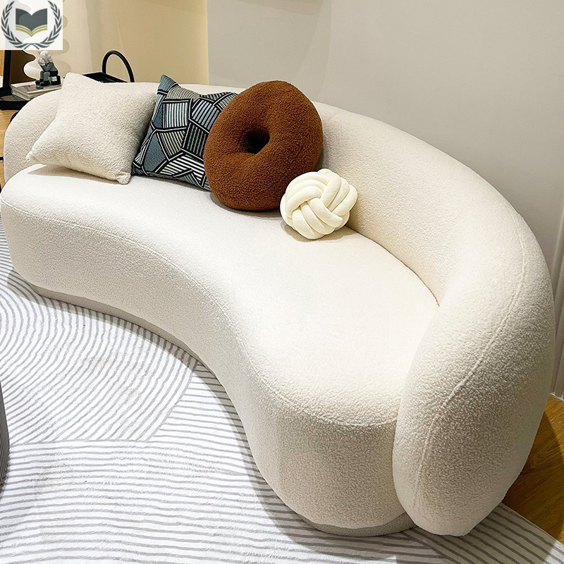 Nordic Minimalist Clothing Store Curved Internet Celebrity Rest Area Small Sofa Living Room Sofa Small Apartment Lambswool Cream Style