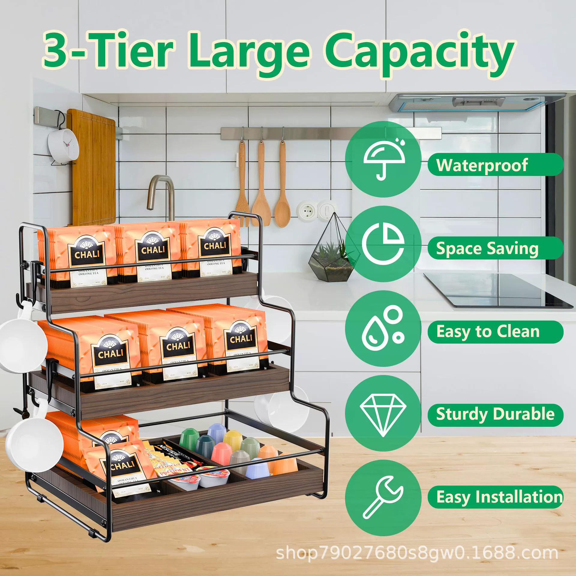 Железное дерево в сочетании с настольной стойкой для хранения кофейных пакетов ступенчатая подставка для чайных пакетиков многослойная подставка с крючком подставка для стаканов для воды подставка для ингредиентов