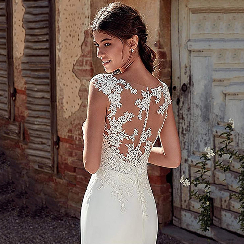 Vestido de novia estilo europeo y americano, nuevo modelo 2026, sin mangas, corte sirena, sexy, con pequeña cola, ajustado, de encaje, para sesión de fotos, vestido de novia ligero. image 7
