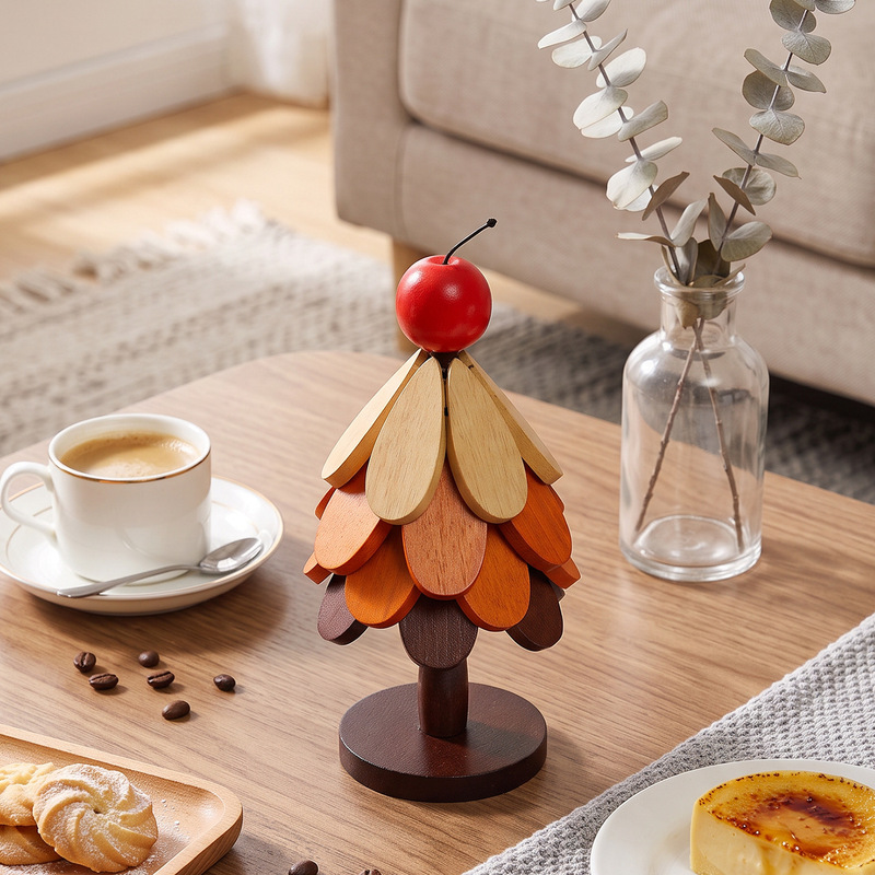 Creative Christmas tree solid wood heat-resistant mat, detachable coaster and pot mat, home dining table anti-scald decorative ornament gift Creative Christmas tree solid wood heat-resistant mat, detachable coaster and pot mat, home dining table anti-scald decorative ornament gift