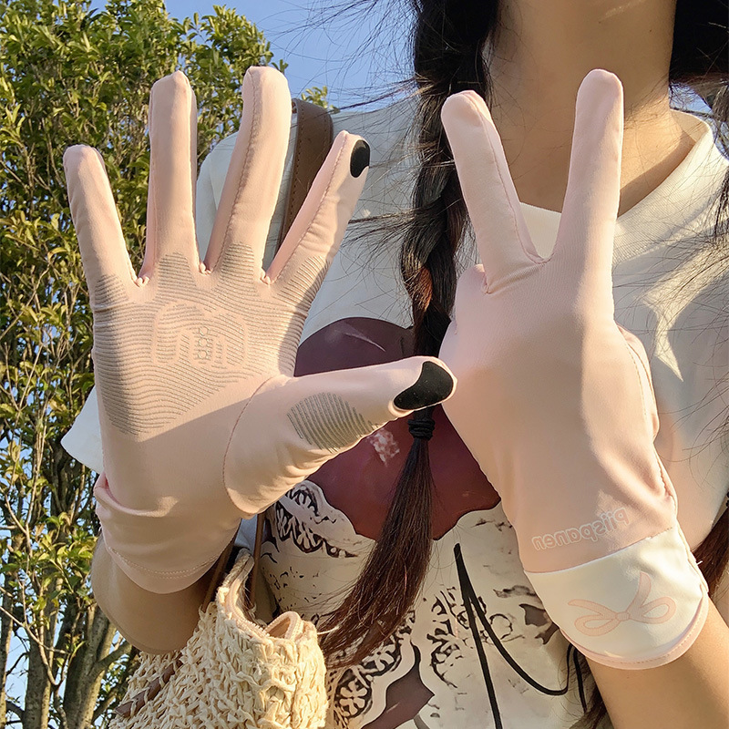 アイスシルクリボン日焼け止め手袋、女性用、夏用、薄い、電動自転車に乗って運転するときに使用できます、タッチスクリーン、通気性と拡張性があります。|undefined