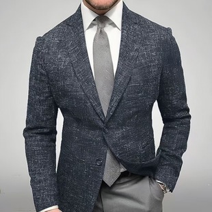 2025 Cross-Border Export Straight Jacket Casual Green Youth Single-Breasted Printed Suit Collar Cotton Polyester Multi-Flap Pocket Pants Gray