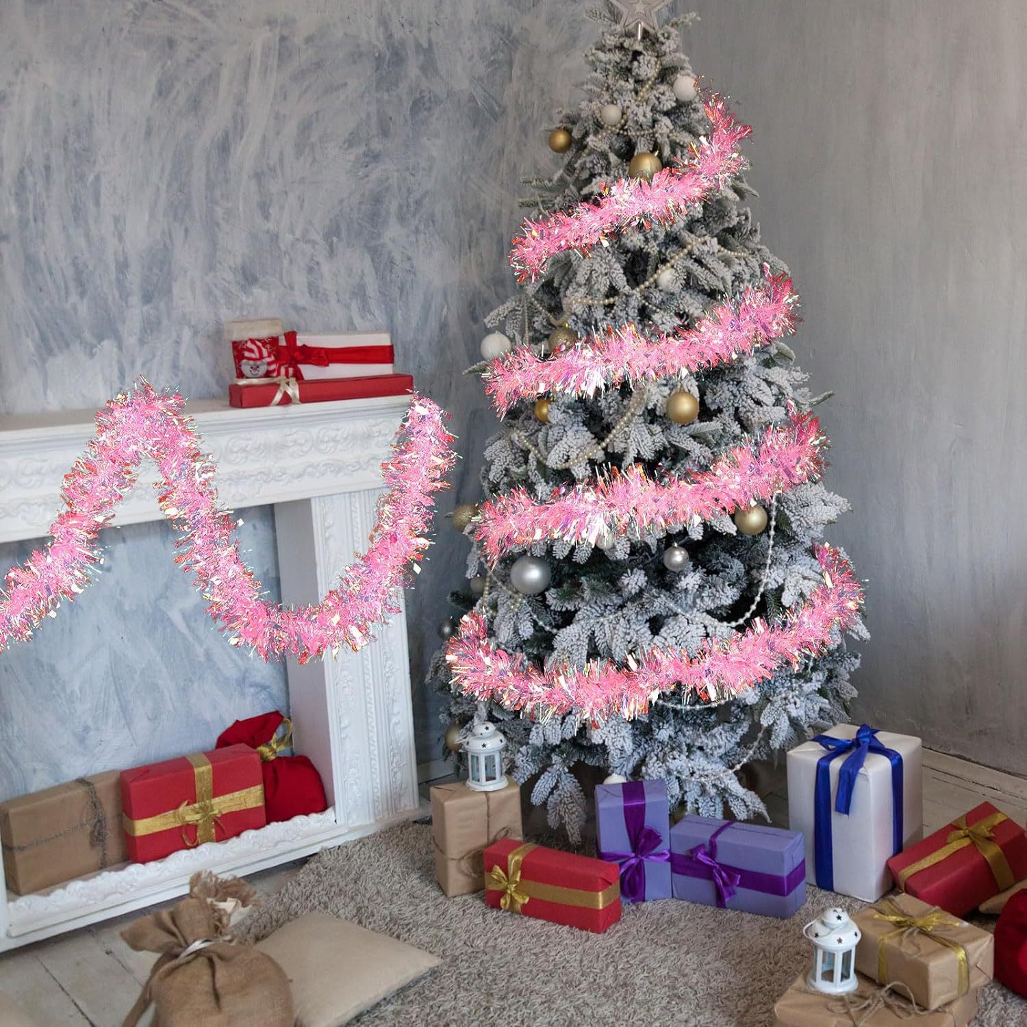 Explosiones transfronterizas de 2m 9cm colorido colorido mezcla de lana iris de color dorado de flores de Navidad de boda