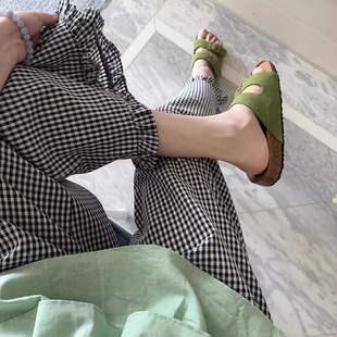 Maternity Pants Summer Thin Style Lazy Plaid Pants Without Belly Support 100kg Plus-Size Cropped Wide-Leg Casual Pants