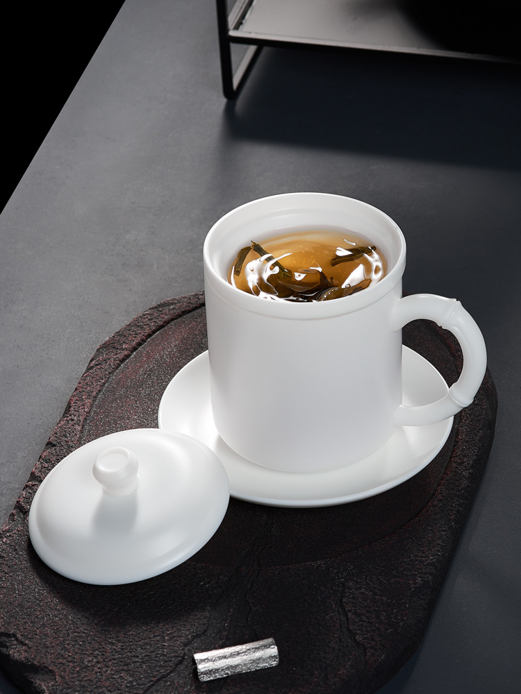 Arcilla Dehua porcelana blanca Oficina taza de agua ovejas grasa Jade bambú rima cerámica té separación taza de té negocio taza de agua