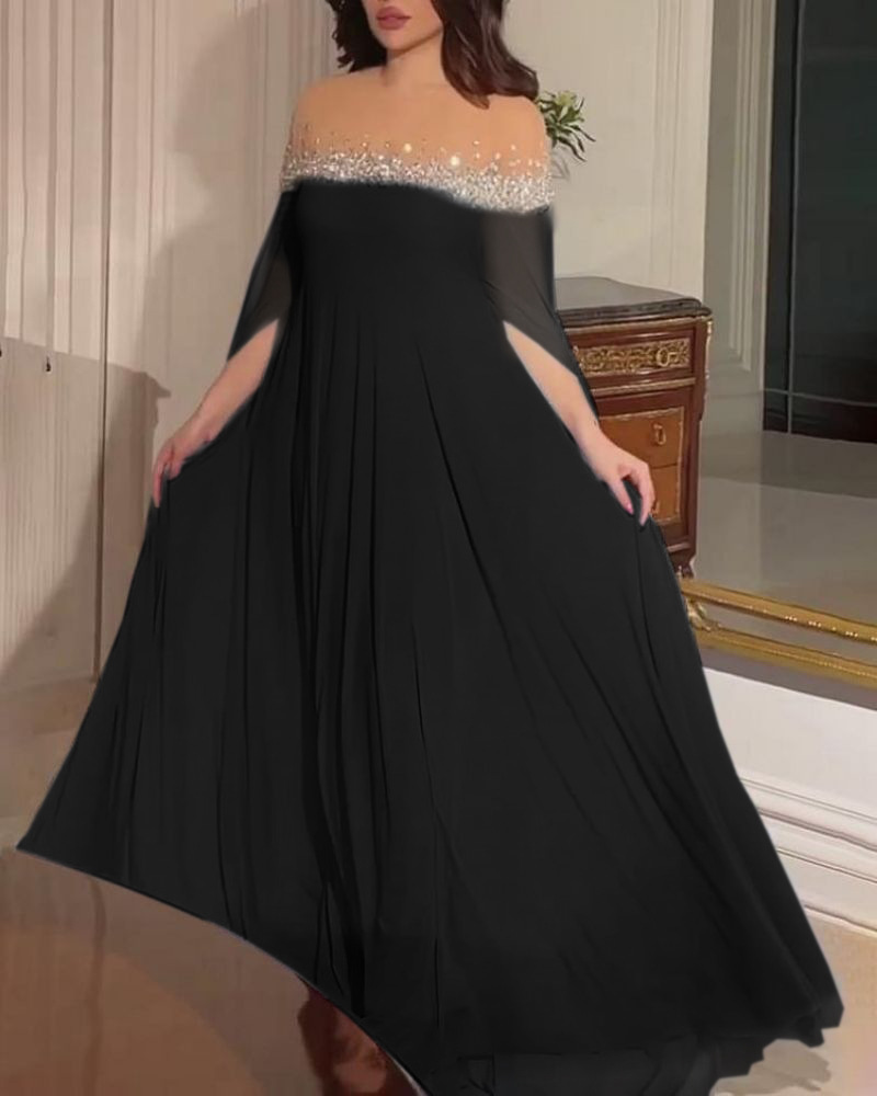 Elegant aftenkjole for damer med perler og stein i chiffon_voghion.com