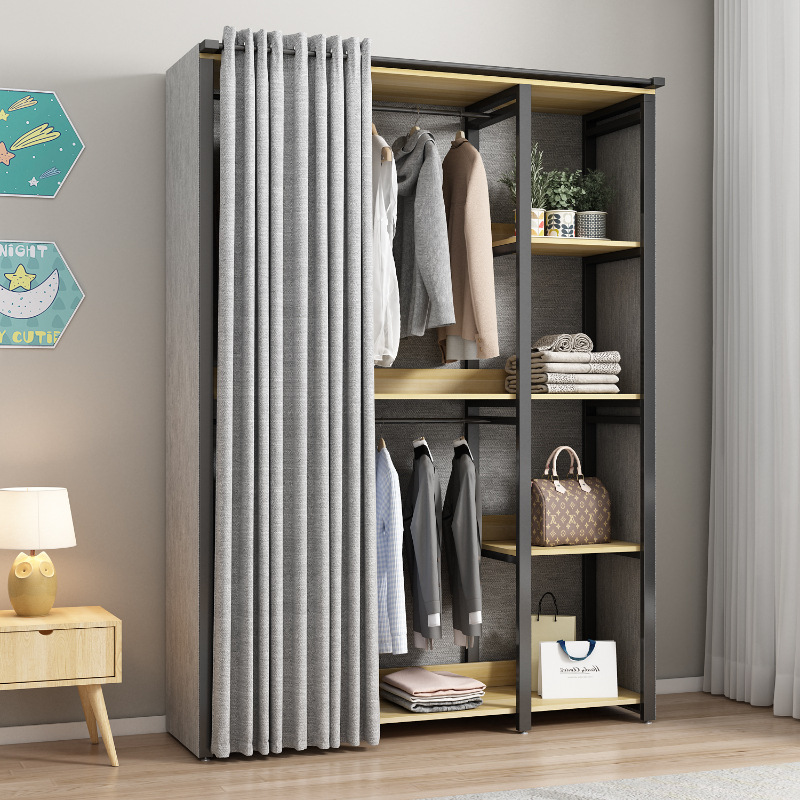 Simple Wardrobe Modern Minimalist Home Bedroom Iron Curtain Door Hanger Storage Cabinet Rental Room Small Apartment Customization